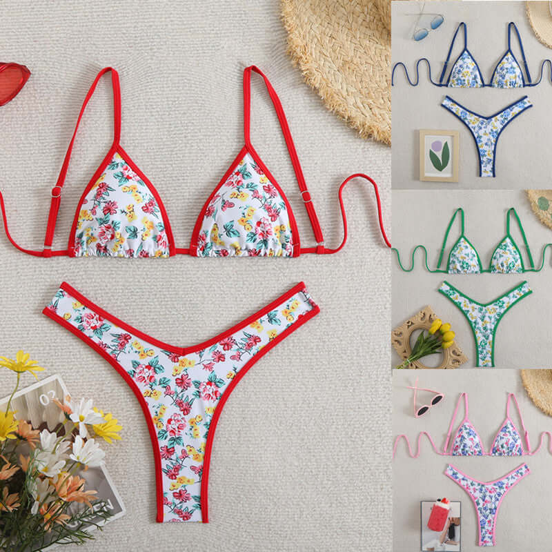 Outline Floral Thong Bikini