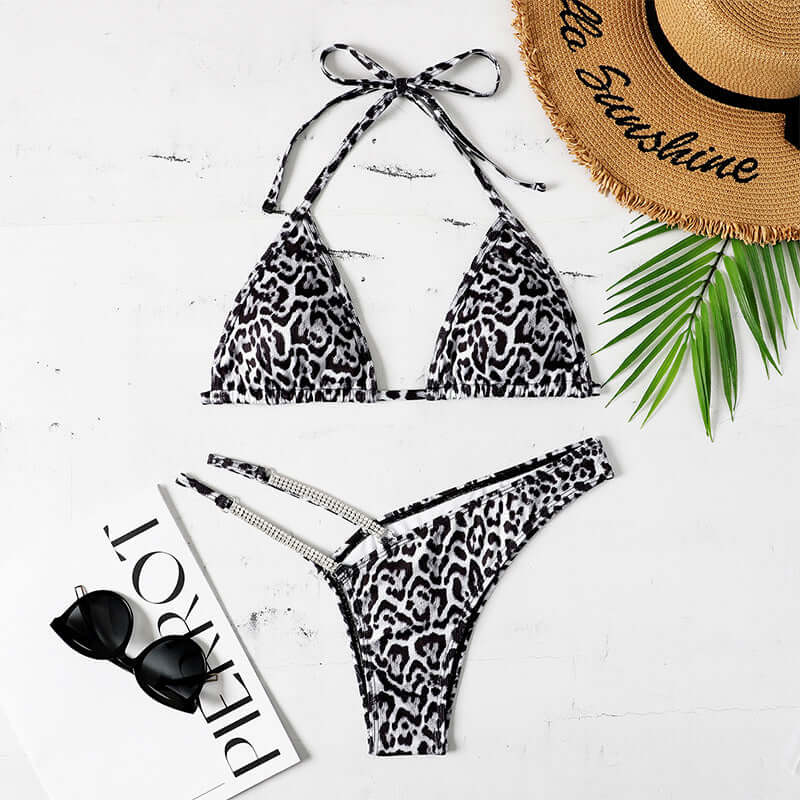 Leopard Print Split Front Thong Bikini