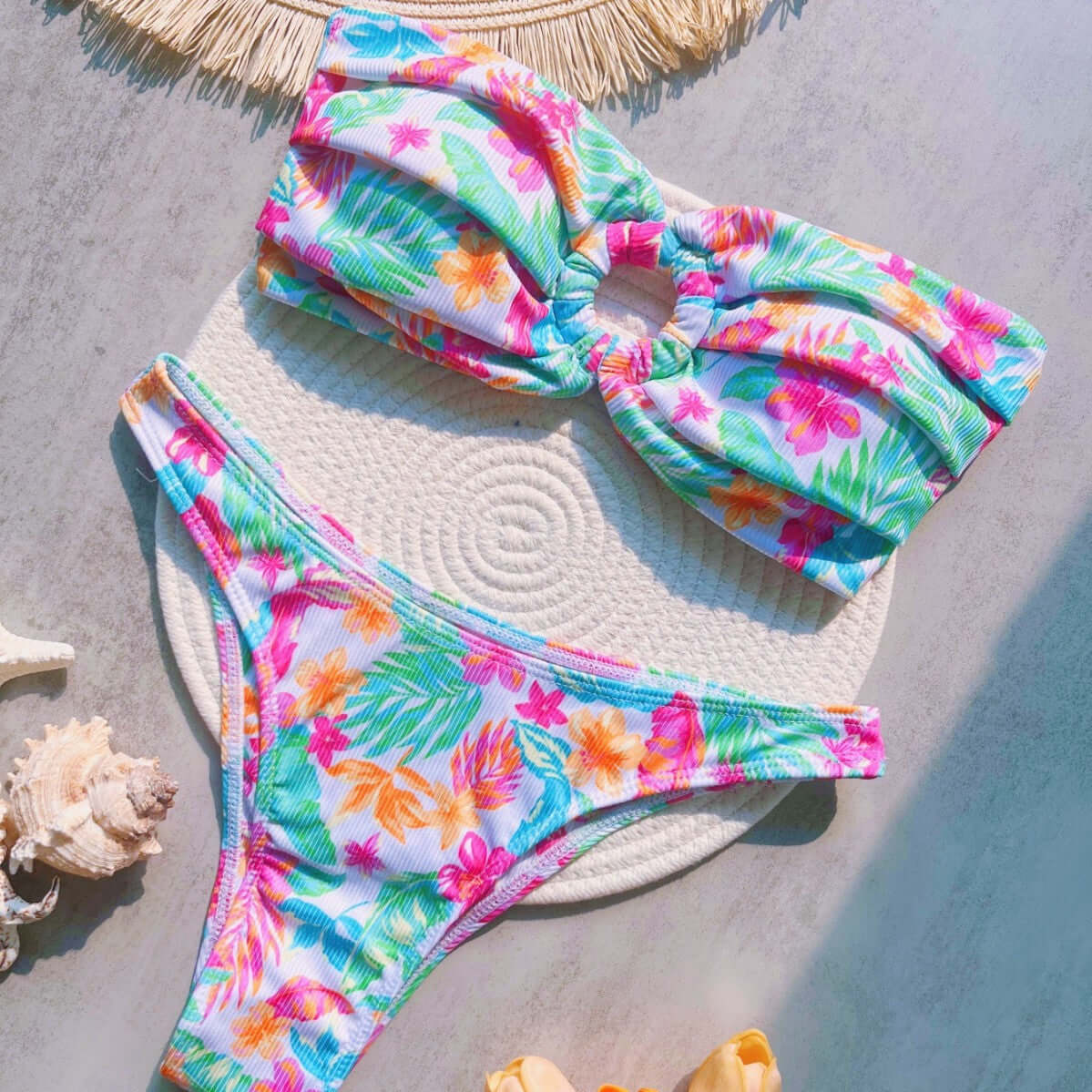 Tropical Neons Strapless Cheeky Bikini