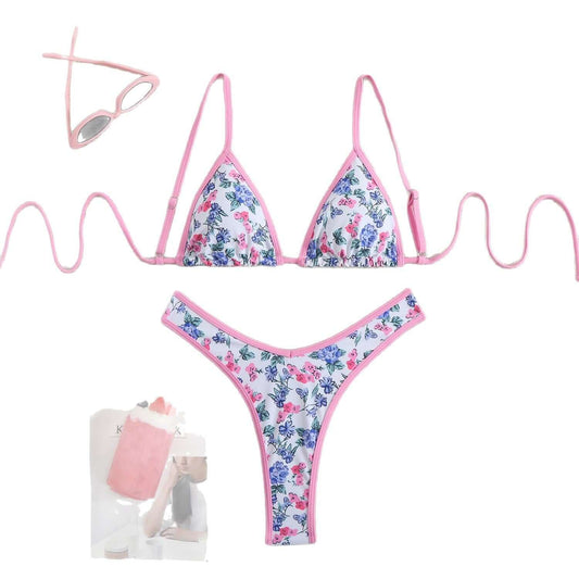 Outline Floral Thong Bikini
