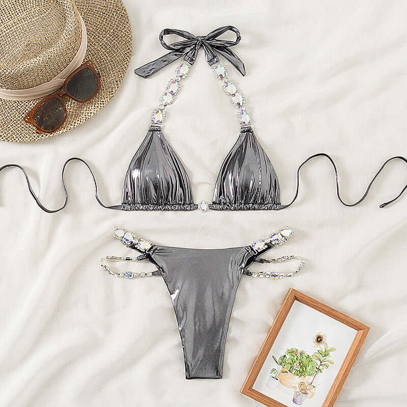 Metallic Diamond Cheeky Split Bikini