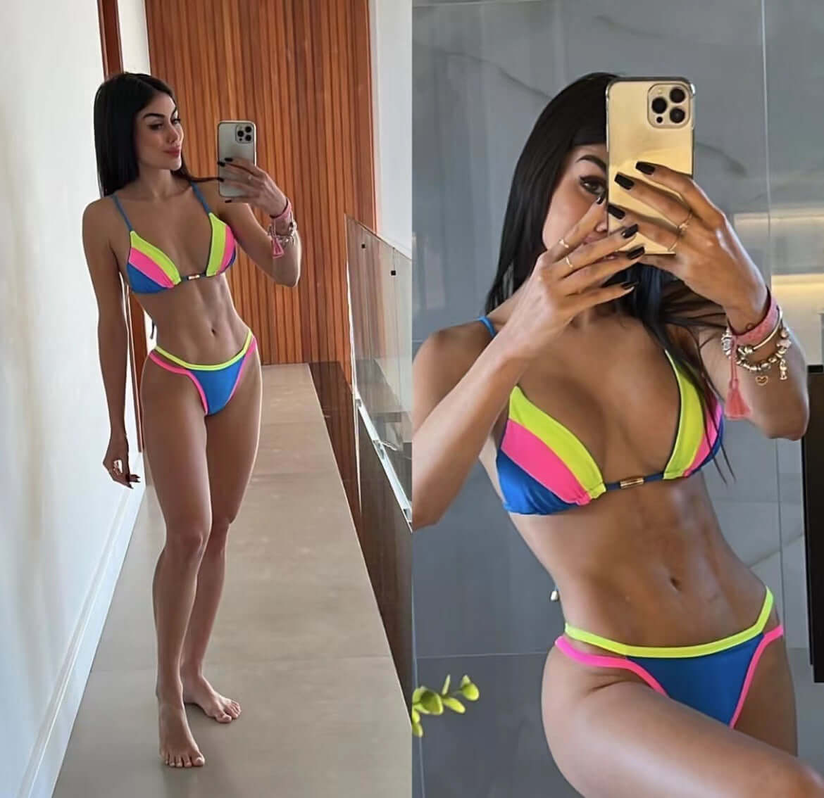 Neon Mash Up Thong Bikini