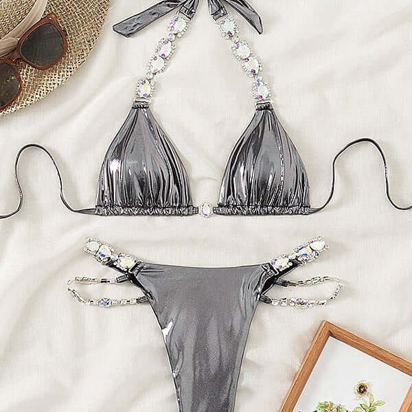 Metallic Diamond Cheeky Split Bikini
