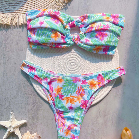 Tropical Neons Strapless Cheeky Bikini