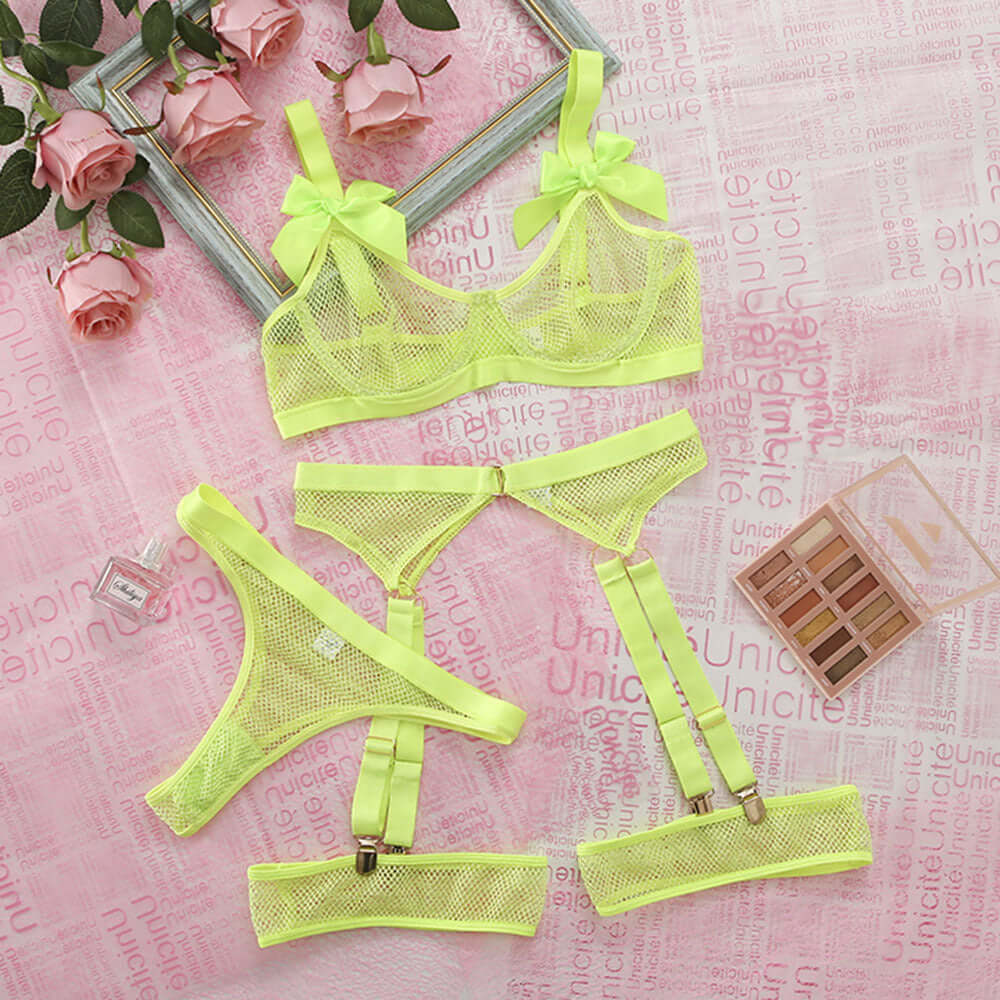Bow Tie Strappy Neon Mesh Set