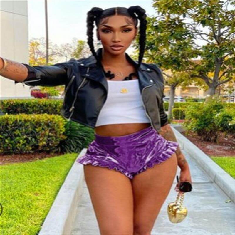 Metallic Ruffle Trim High Waist Mini Shorts