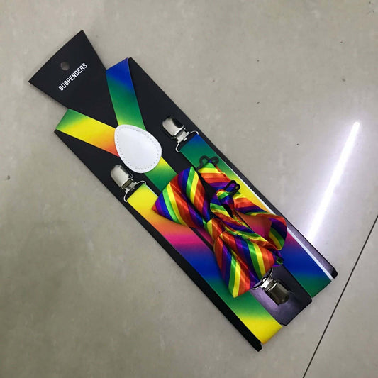 Rainbow Suspenders and Bow Tie