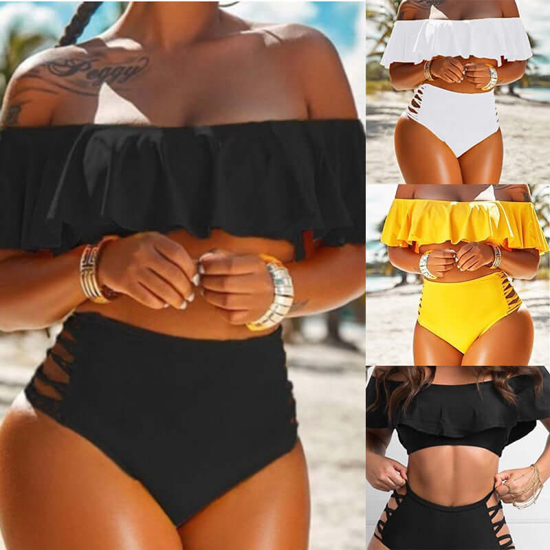 Off-shoulder Ruff Split Side Bikini