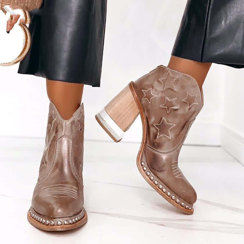 Western Heeled Ankle Cowboy Boots