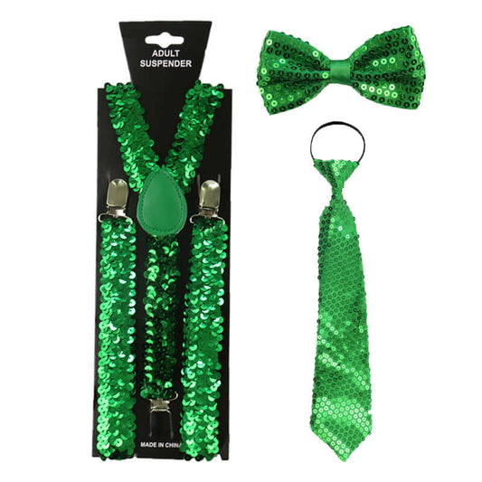 Sequins Suspenders Bow Tie and Tie Three-piece Set