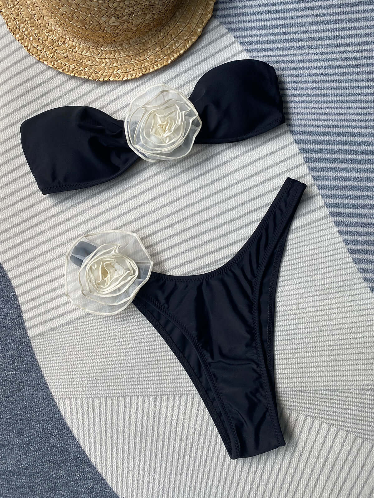 3D Rose Tube Top Thong Bikini