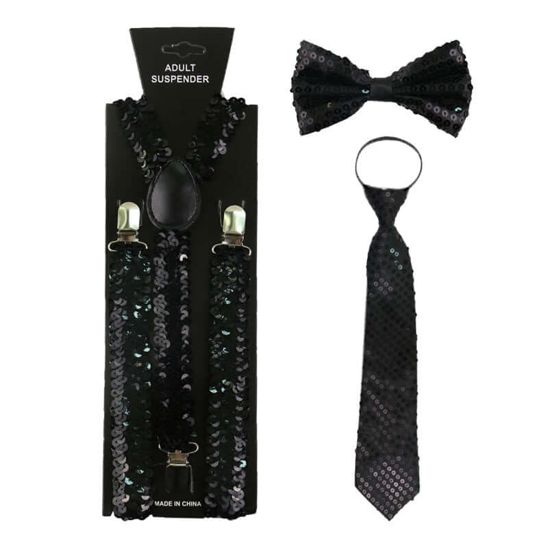 Sequins Suspenders Bow Tie and Tie Three-piece Set