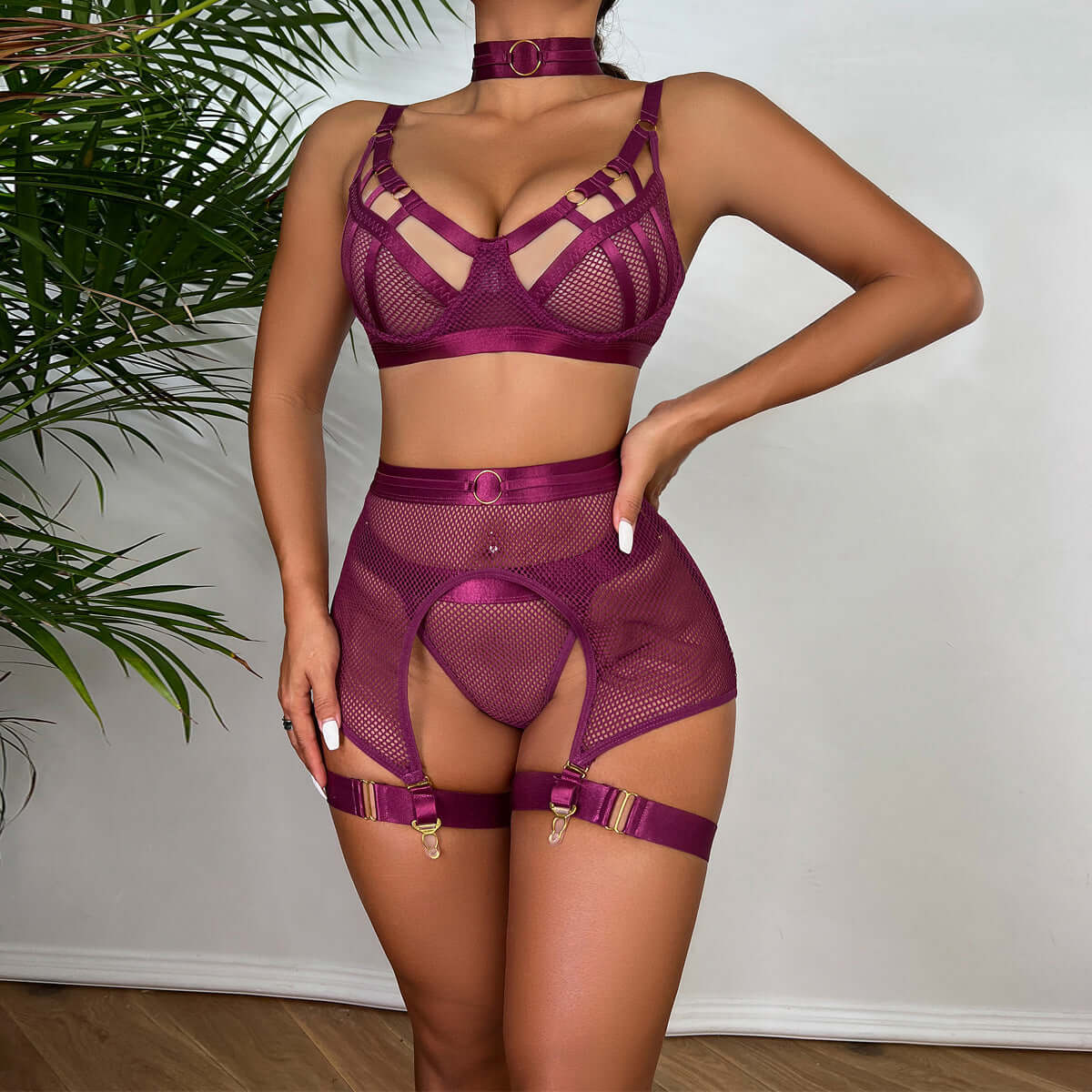 Three Bar Mesh Lingerie Set