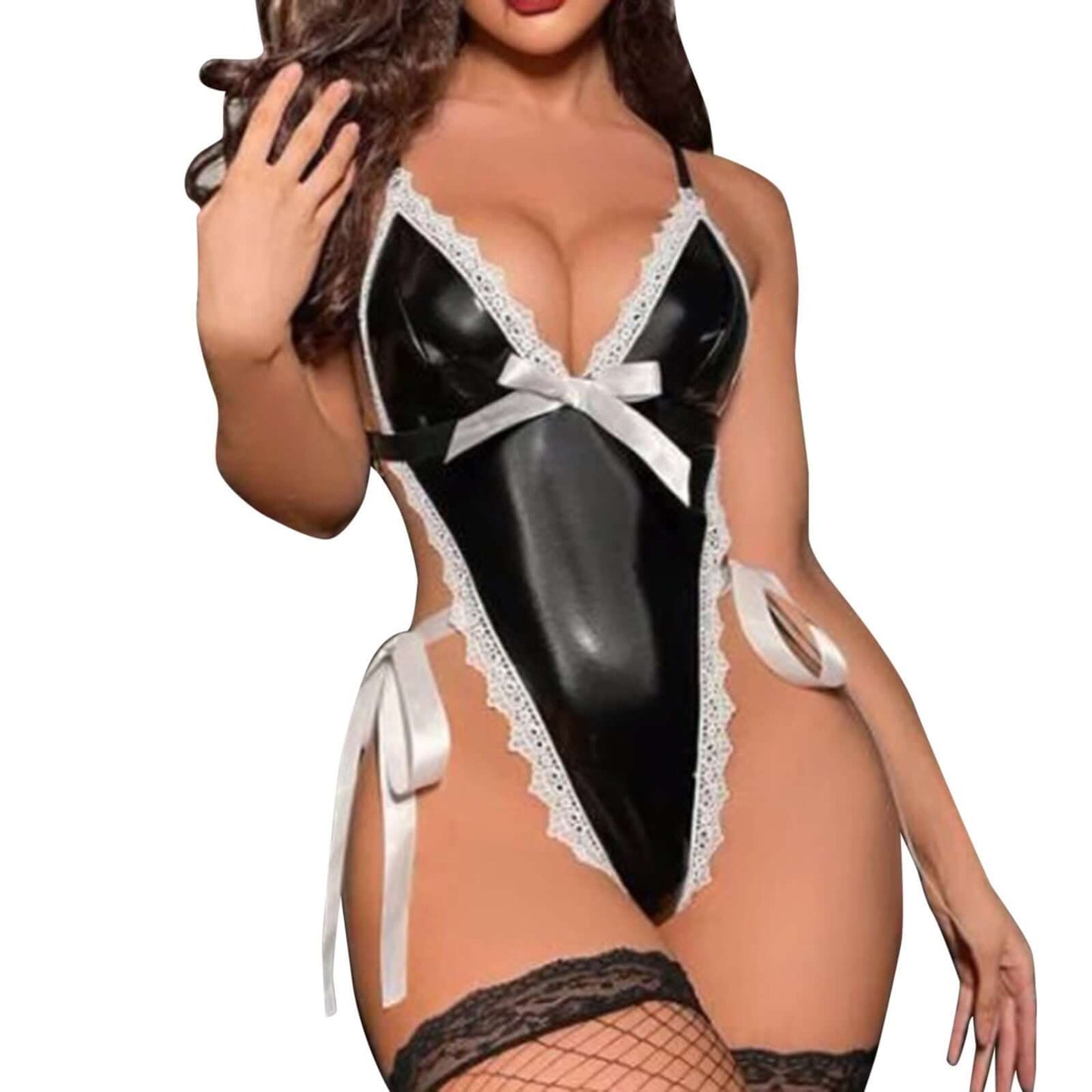 Sexy Patent Leather Maid Costume