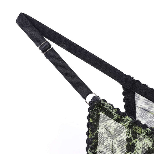 Green Mesh Leopard Print Set