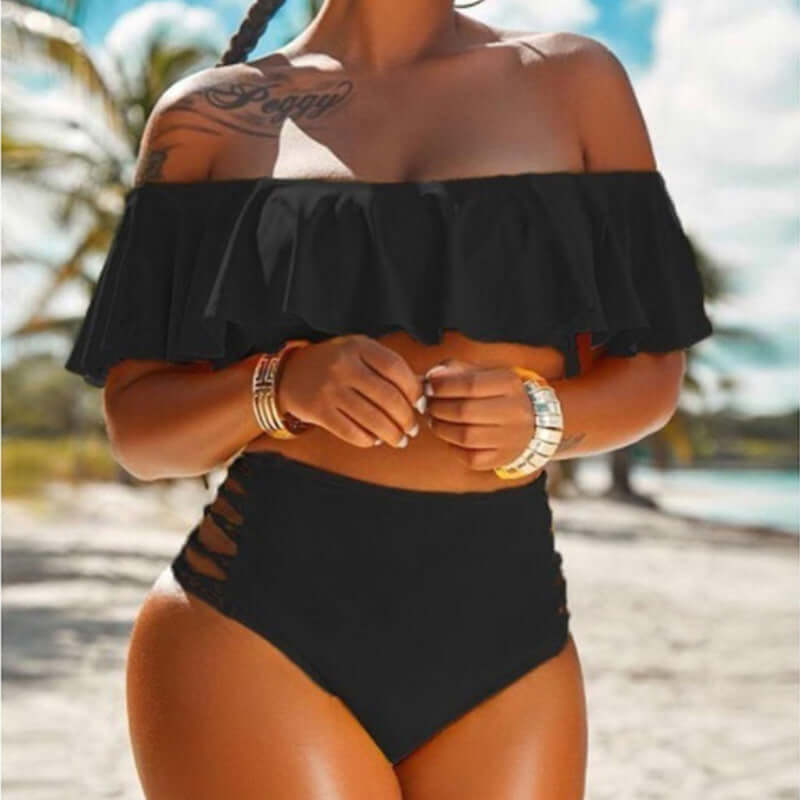 Off-shoulder Ruff Split Side Bikini