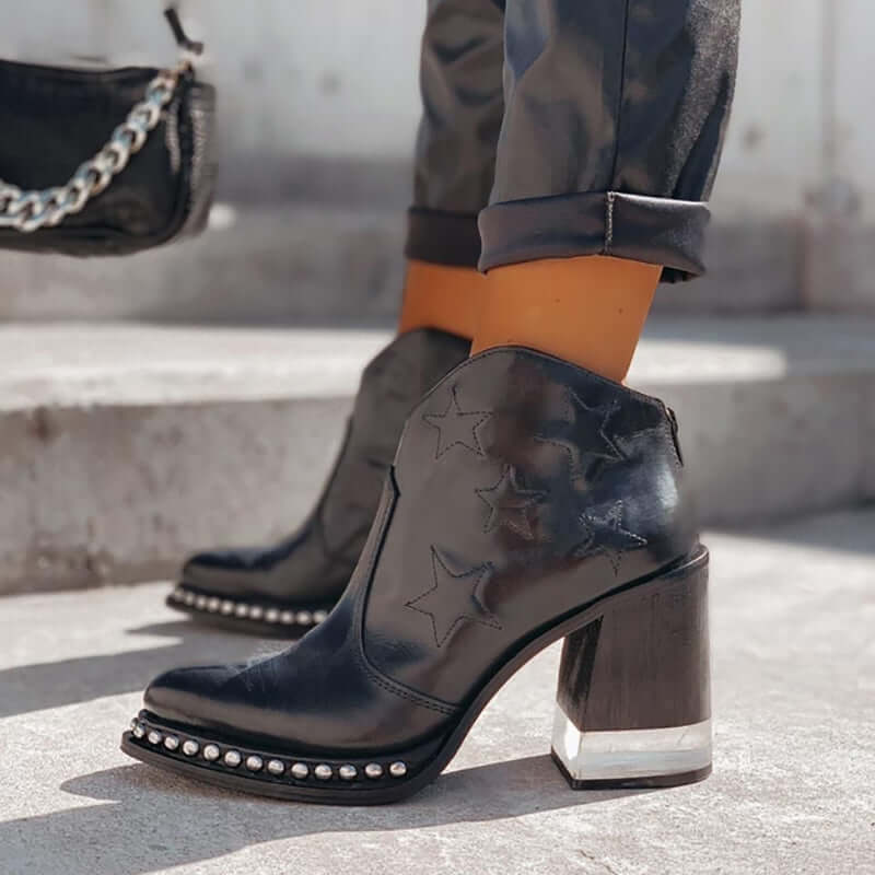 Western Heeled Ankle Cowboy Boots