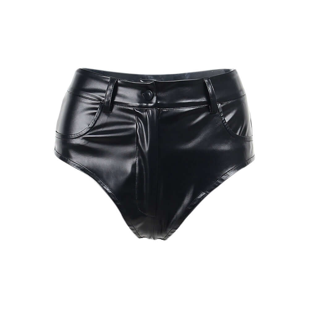 PU Leather Cheeky High Waist Shorts