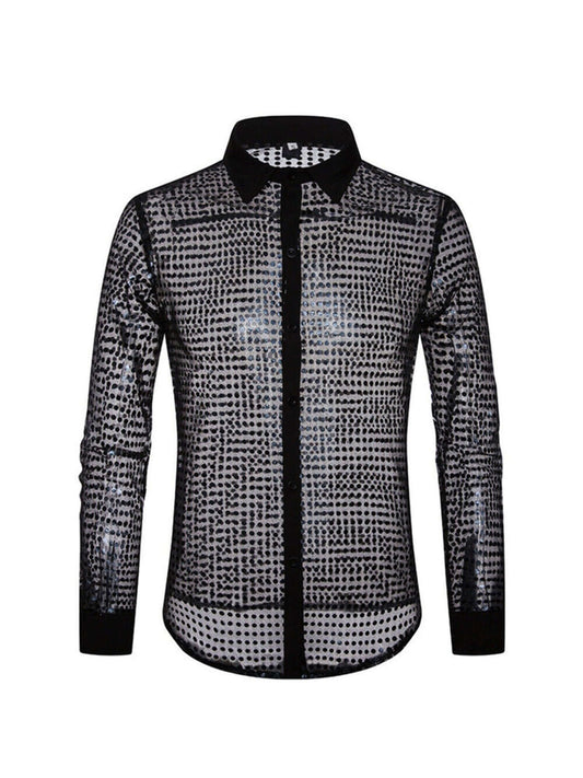 Flashy Polka Dot Long Sleeve Button Down