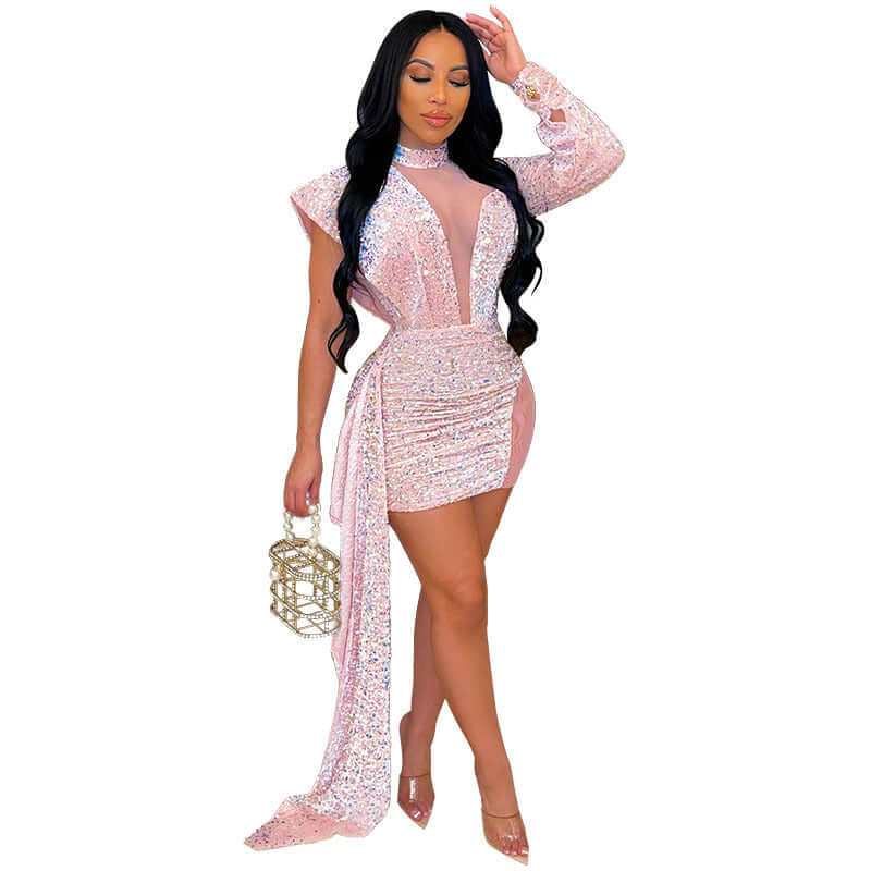 Deep V dress with side tail