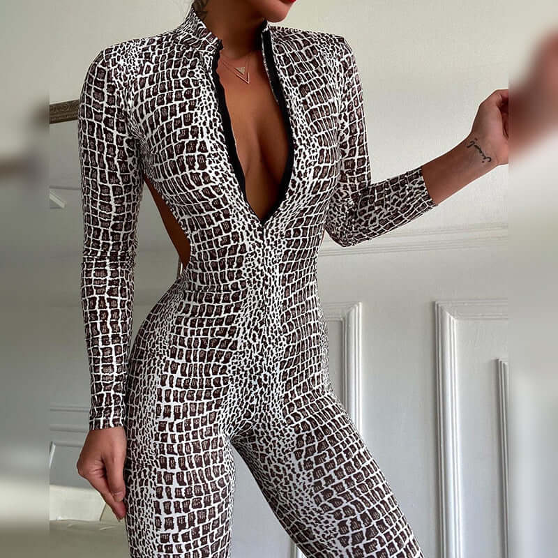 Animal Print Backless Jumpsuit