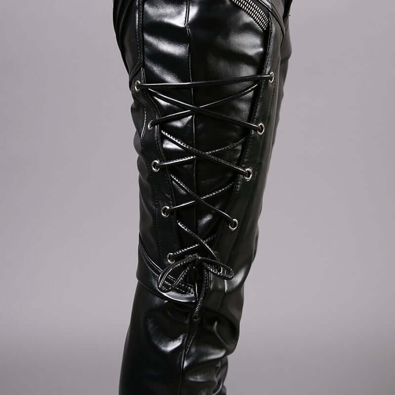 Men's PU Slim Pants with Feet