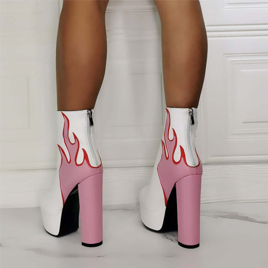 Flame Thick High Heels