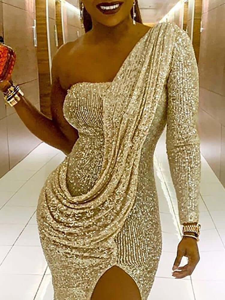 One-shoulder Slit Dress