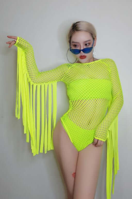 Fluorescent Green Tassel Bodysuit