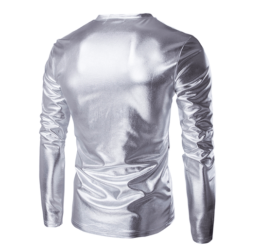 Metallic Silver V Neck