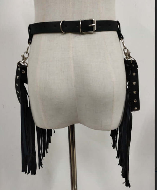 Black PU Tassel Waist Chain