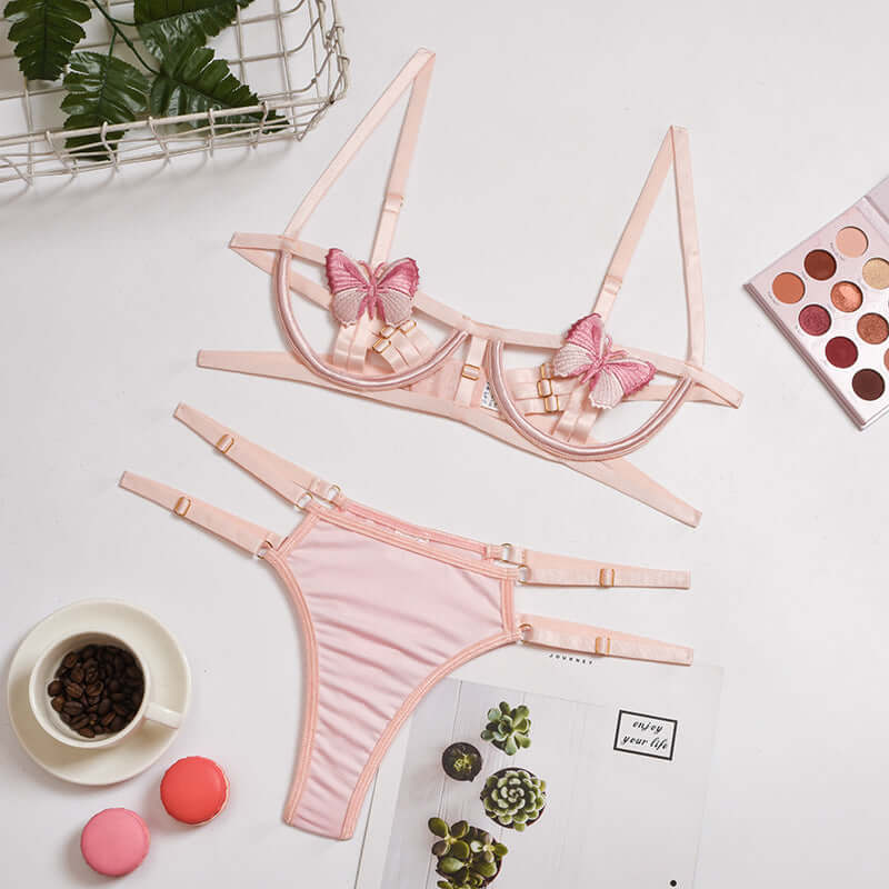Pink Butterfly Lace Stitching Suit