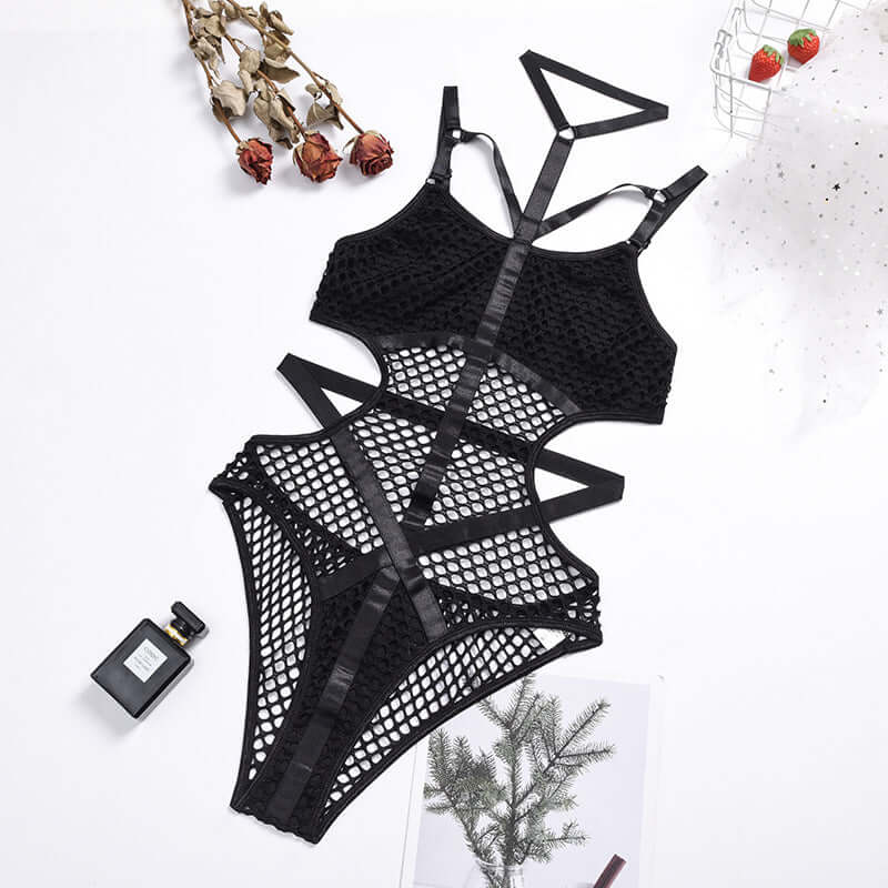 Hanging Neck Mesh Bodysuit