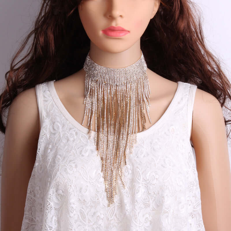 Long tassel Rhinestone necklace (Rose and Silver)