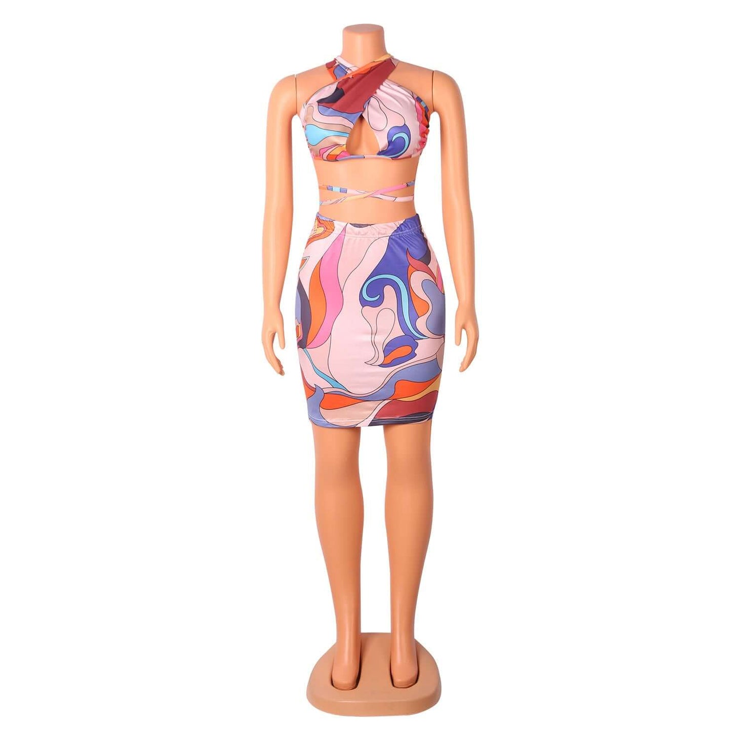 Printed Halter Two-Piece Dress
