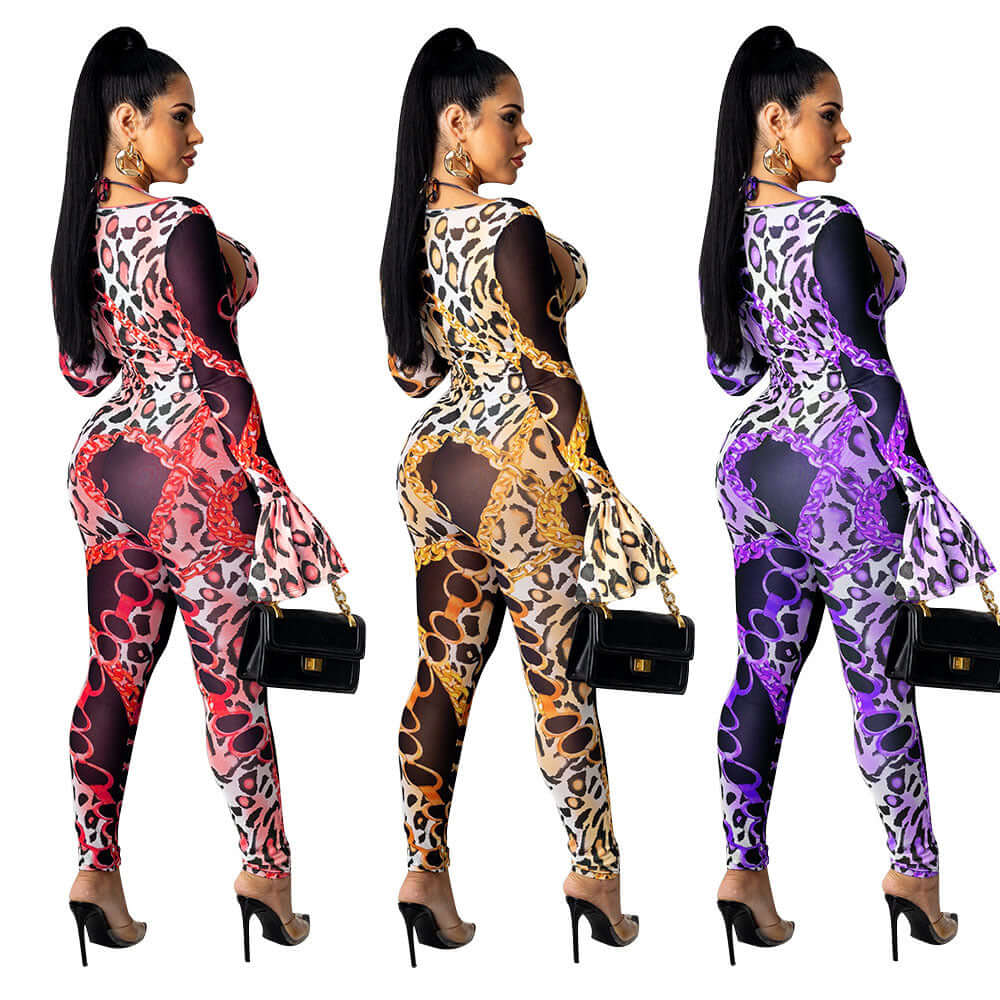 Tight Mesh Leopard Suit