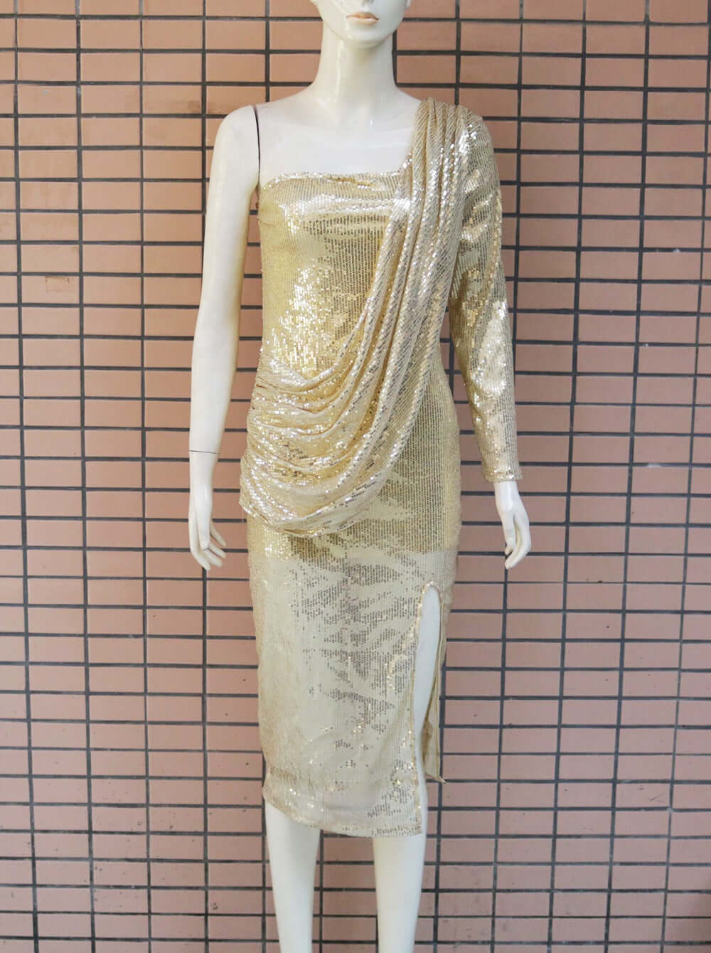 One-shoulder Slit Dress