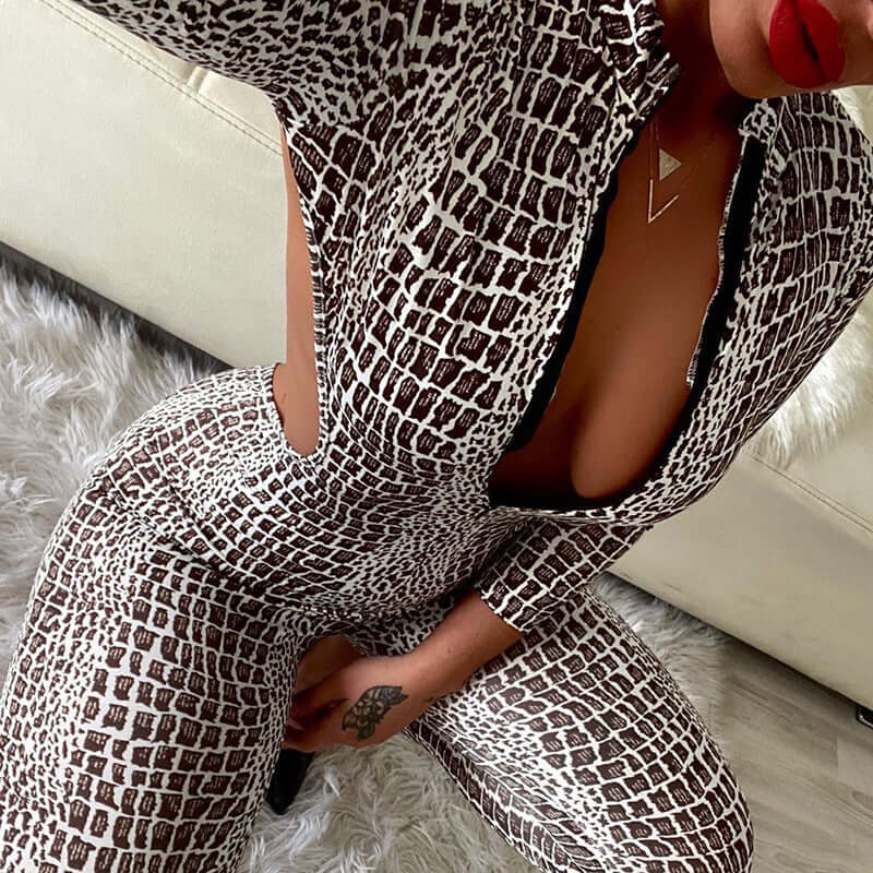 Animal Print Backless Jumpsuit