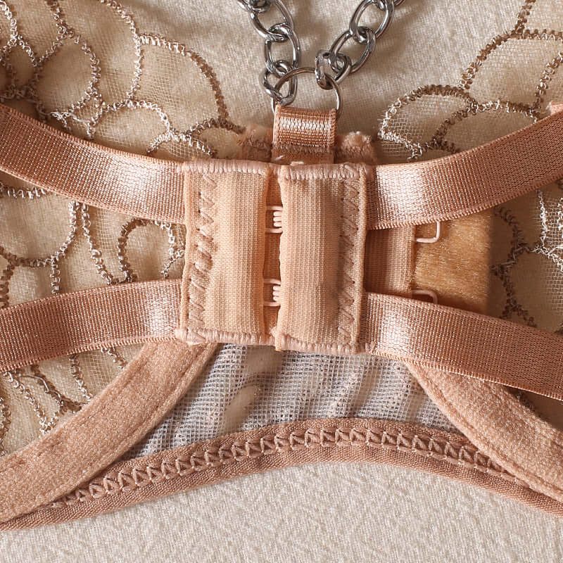 Laced Apricot Four Piece Lingerie Set