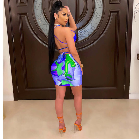 Printed Halter Two-Piece Dress