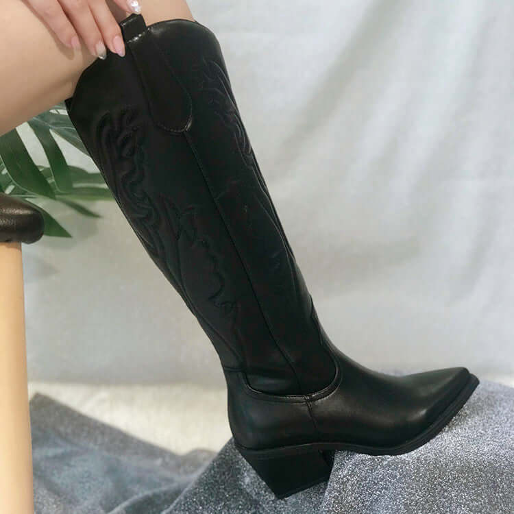 Women's Vintage Chunky Heel Cowboy Boots