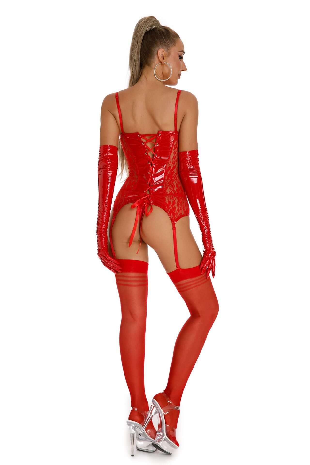 Lace Patent Leather Bodysuit and Tights