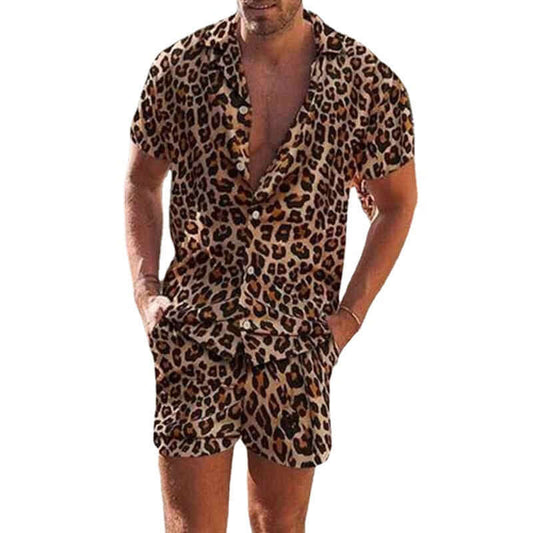 Men's Animal Print Shorts and Short Sleeve Suit