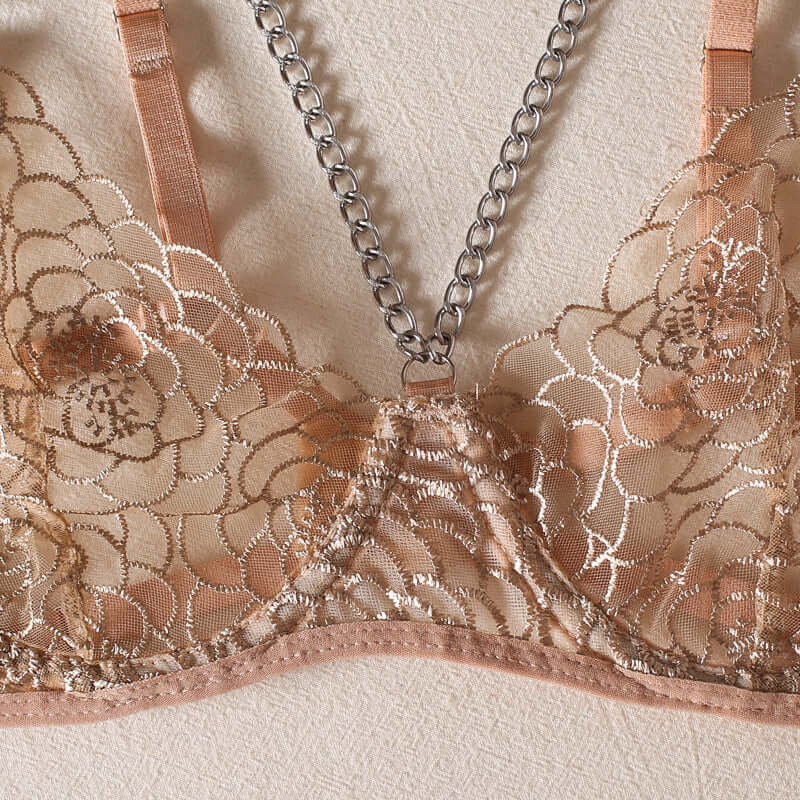 Laced Apricot Four Piece Lingerie Set