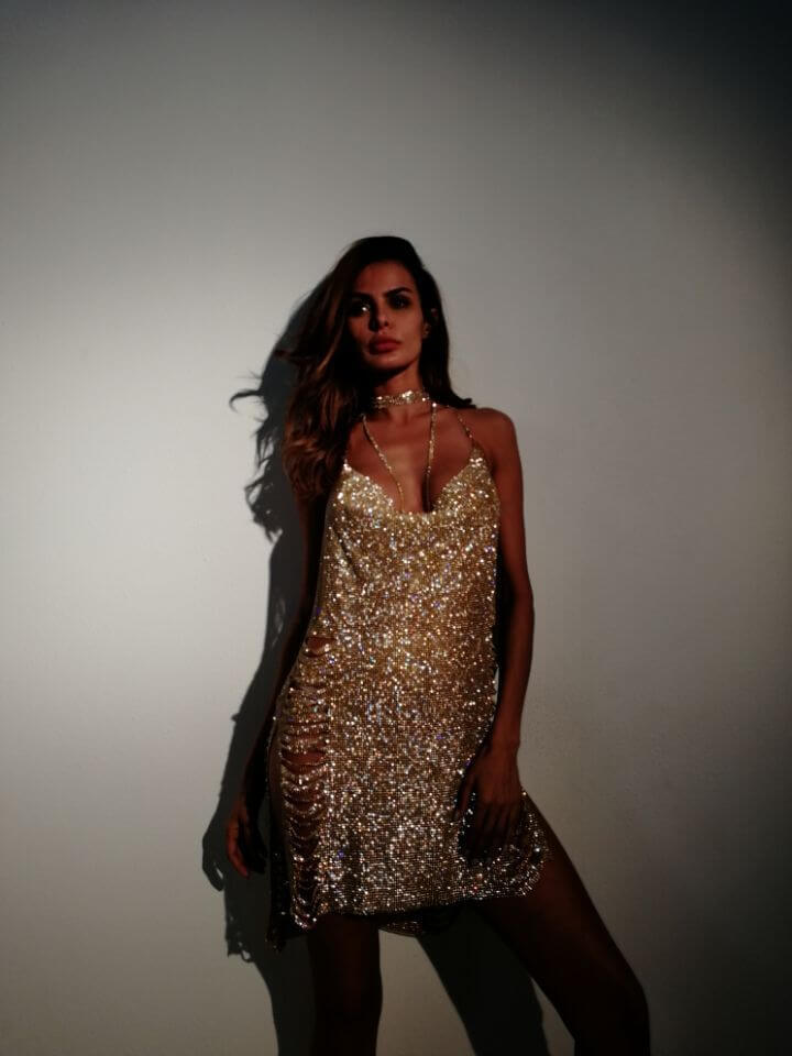 Backless Diamond Halter Dress