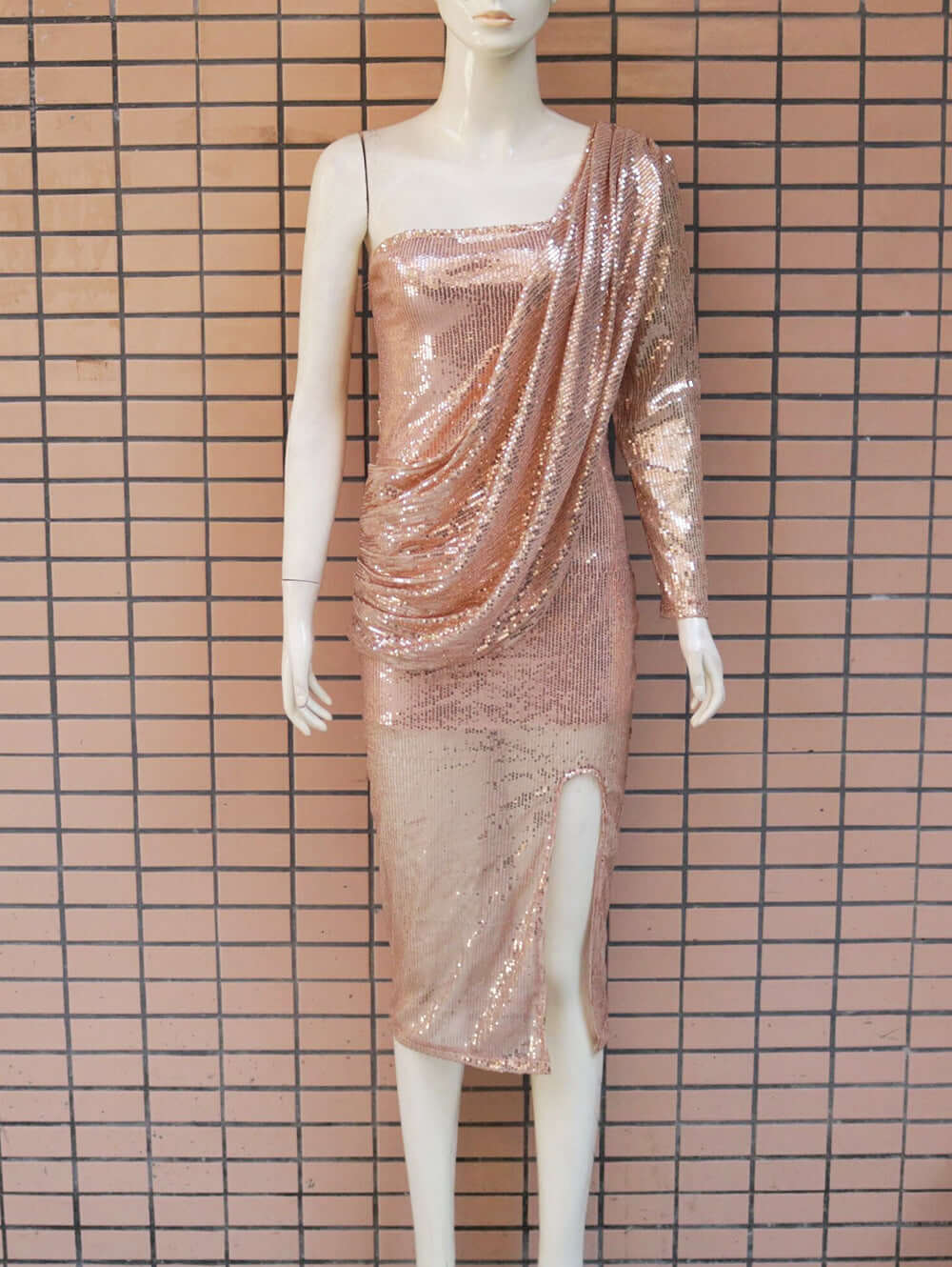 One-shoulder Slit Dress