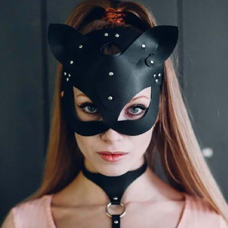 Black Leather Rivet Mask (Stud or Rhinestone)