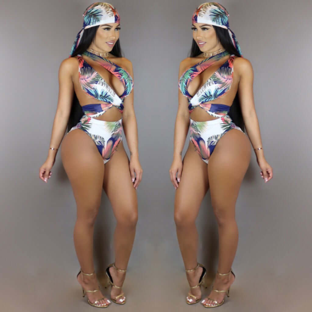 Amazon Tropical Leaf Print Bikini (Three Piece Swimsuit)