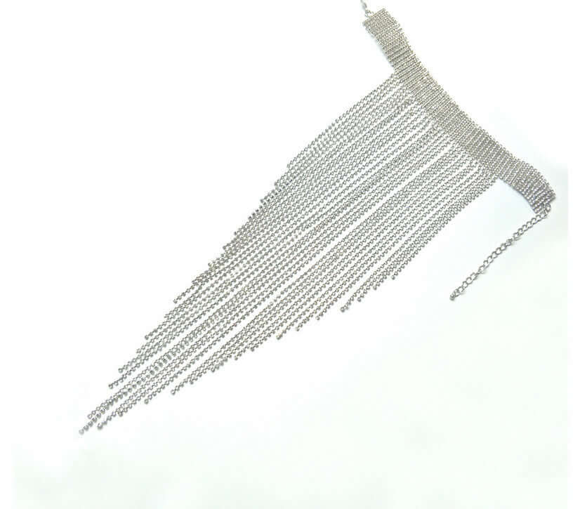 Long tassel Rhinestone necklace (Rose and Silver)