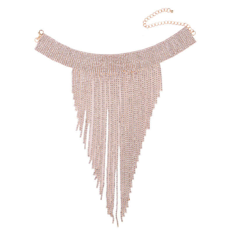 Long tassel Rhinestone necklace (Rose and Silver)